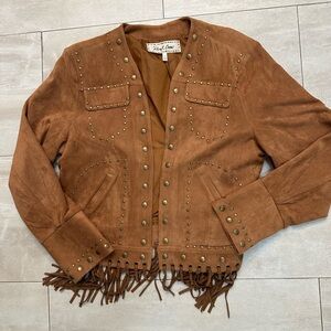 Scully Tan Suede Studded Fringe Jacket